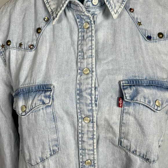 Levi's Studded Acid Wash Denim Western Shirt (Size L) - Picture 7 of 8